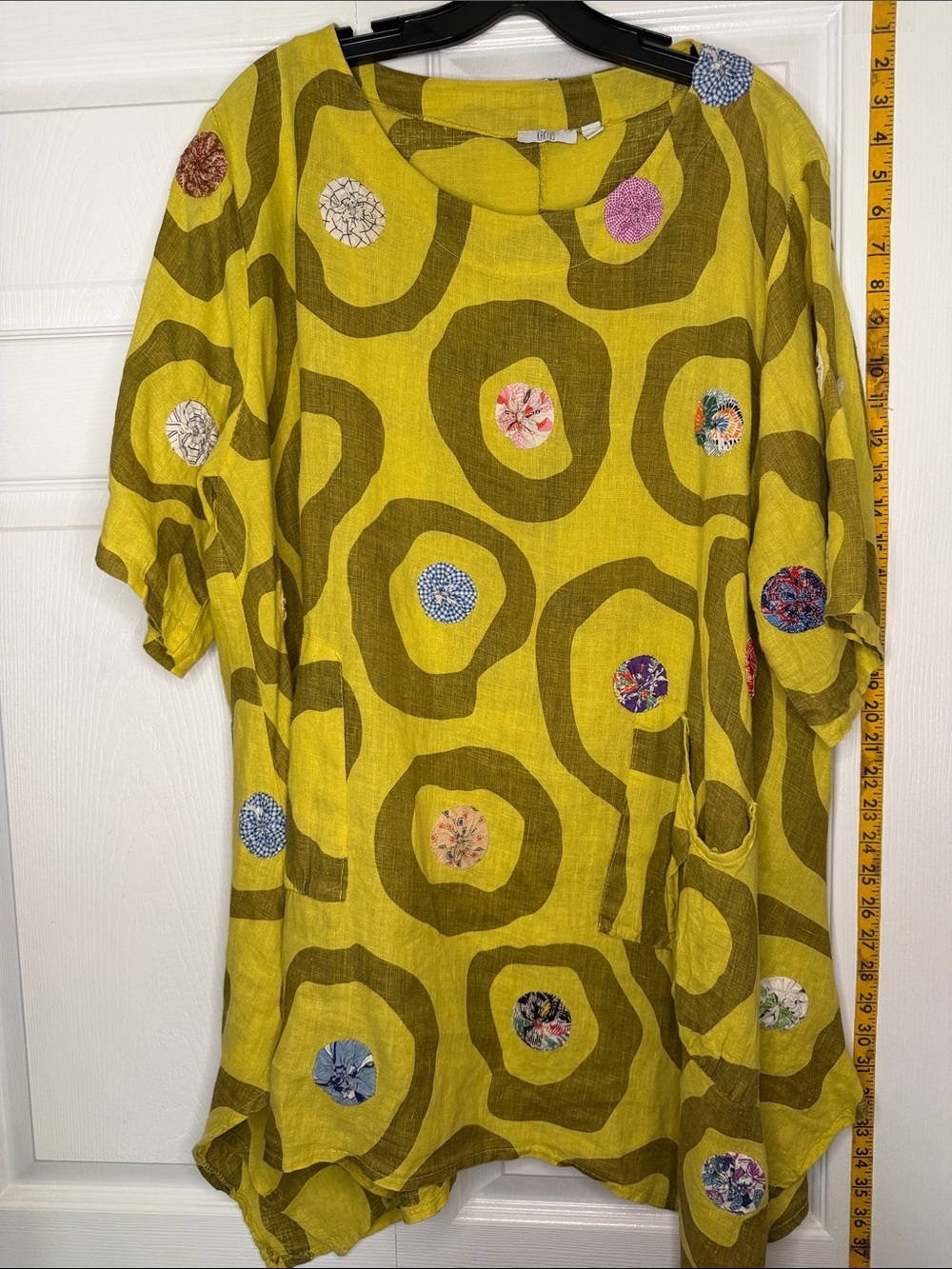 Kaktus Olive Green Circle Print Tunic with Multicolor Embroidered Accents